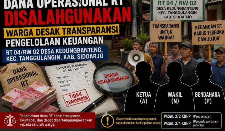 Diduga Dana Operasional RT Disalahgunakan, Warga Desak Transparansi Pengelolaan Keuangan RT 04/RW 02 Desa Kedungbanteng, Ketua, Wakil, dan Bendahara Berinisial A, N, dan P Disorot